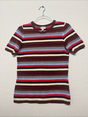 Striped Women’s Short Sleeve Multi-Color Knitted Top